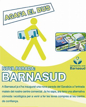 Cartel promocional de la nueva parada de autob&uacute;s en el Centro Comercial Barnasud
